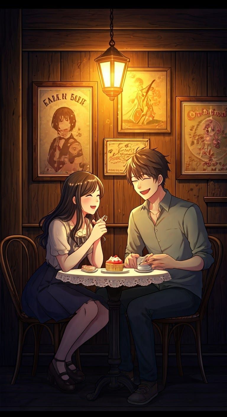 Cozy Cafe Scene with Couple in Manga Style