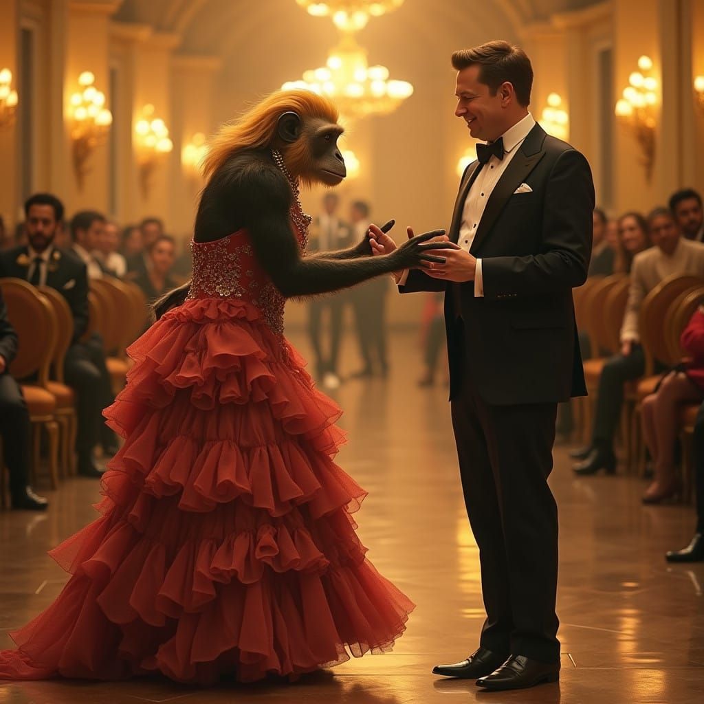 Donald Trump as Aristocratic Monkey Dances with Elon Musk in...