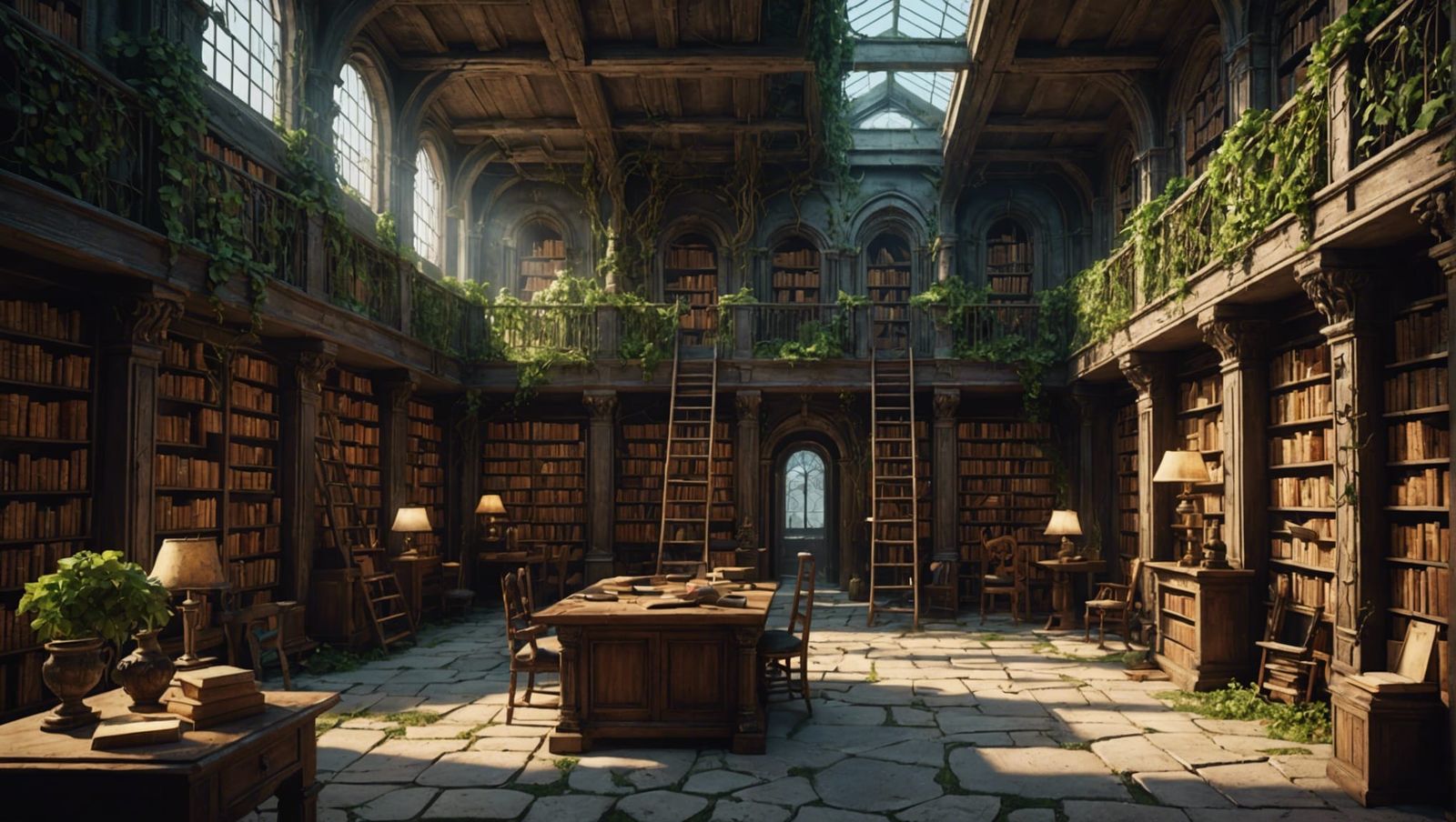 Ruined Ancient Library in Detailed Matte Painting