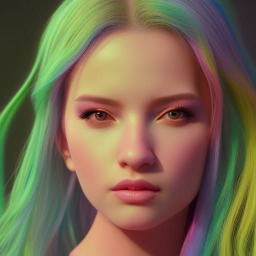Beautiful Woman Portrait with Rainbow Pastel Gradients