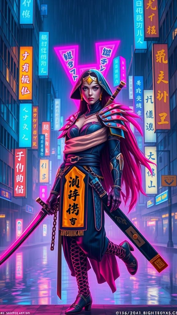 Cyberpunk Samurai in Neon City