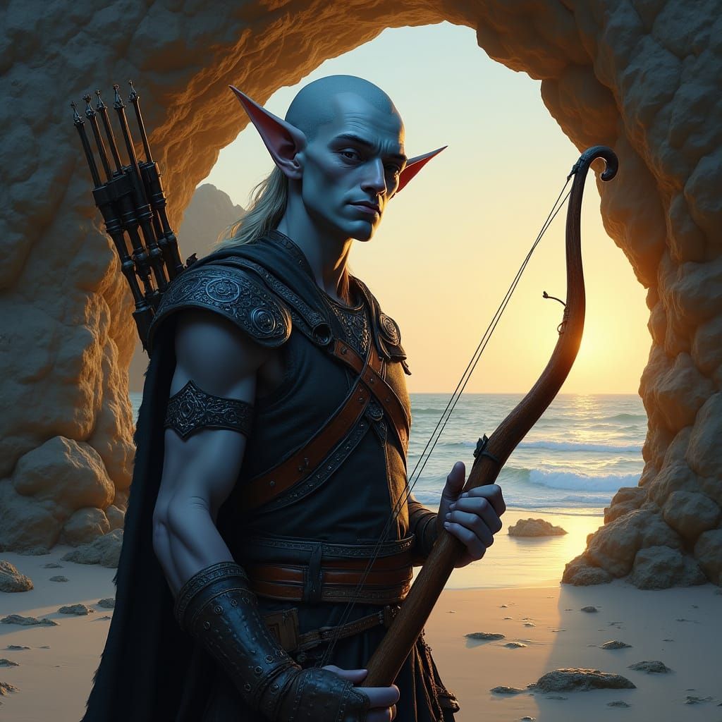 Confident Elf Warrior Basks in Sunset Glow