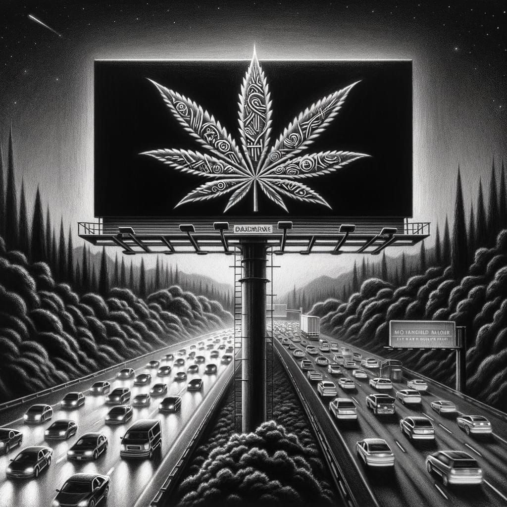 Charcoal Art of Cannabis and the Mind Billboard