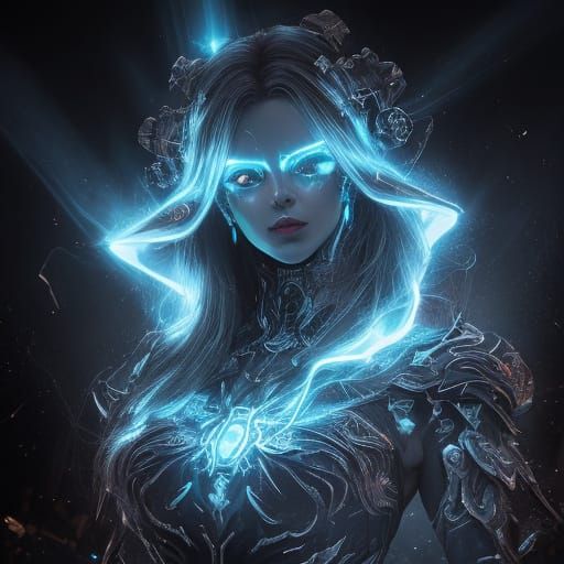 Sinister Dark Angel with Bioluminescent Eyes