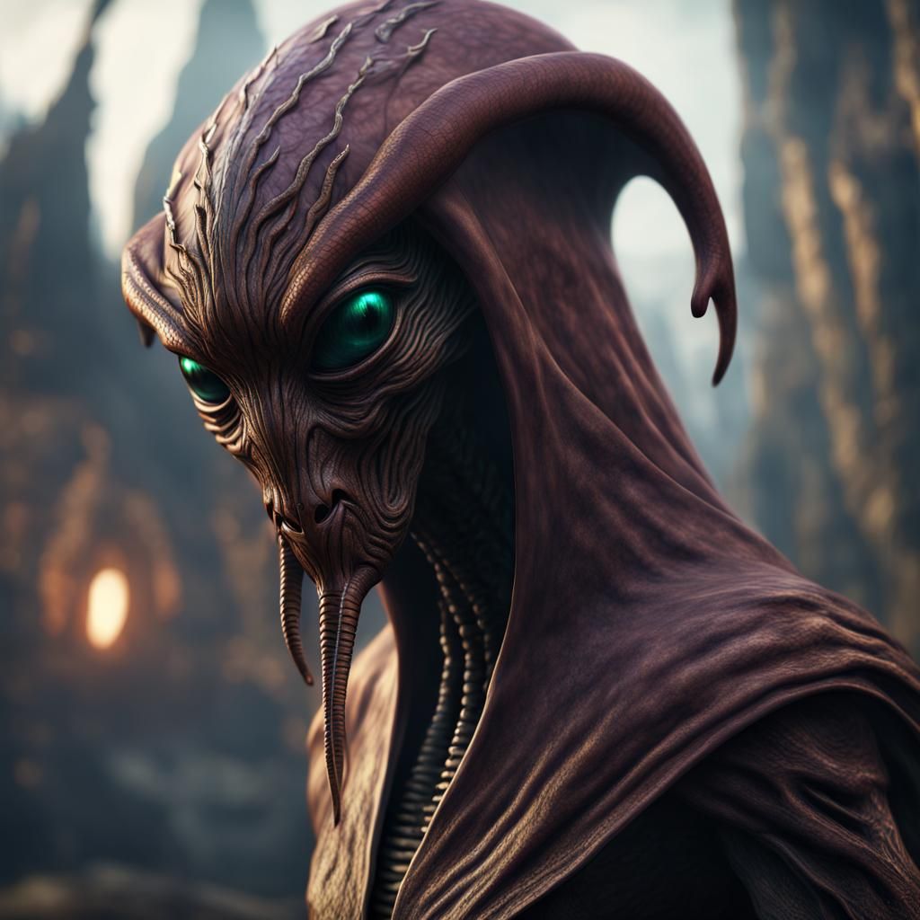 Hooded Alien Creature in Detailed Matte Painting