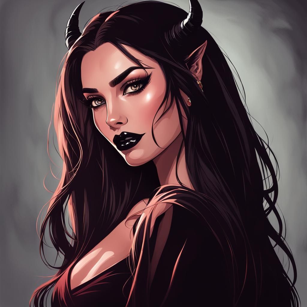 Beautiful Woman with Devil Horns Portrait