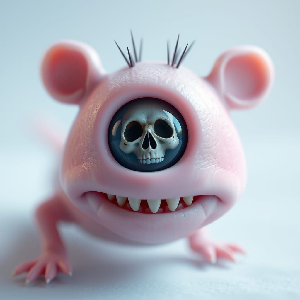 Bizarre Creature with Eyeball and Skull: 3D Render