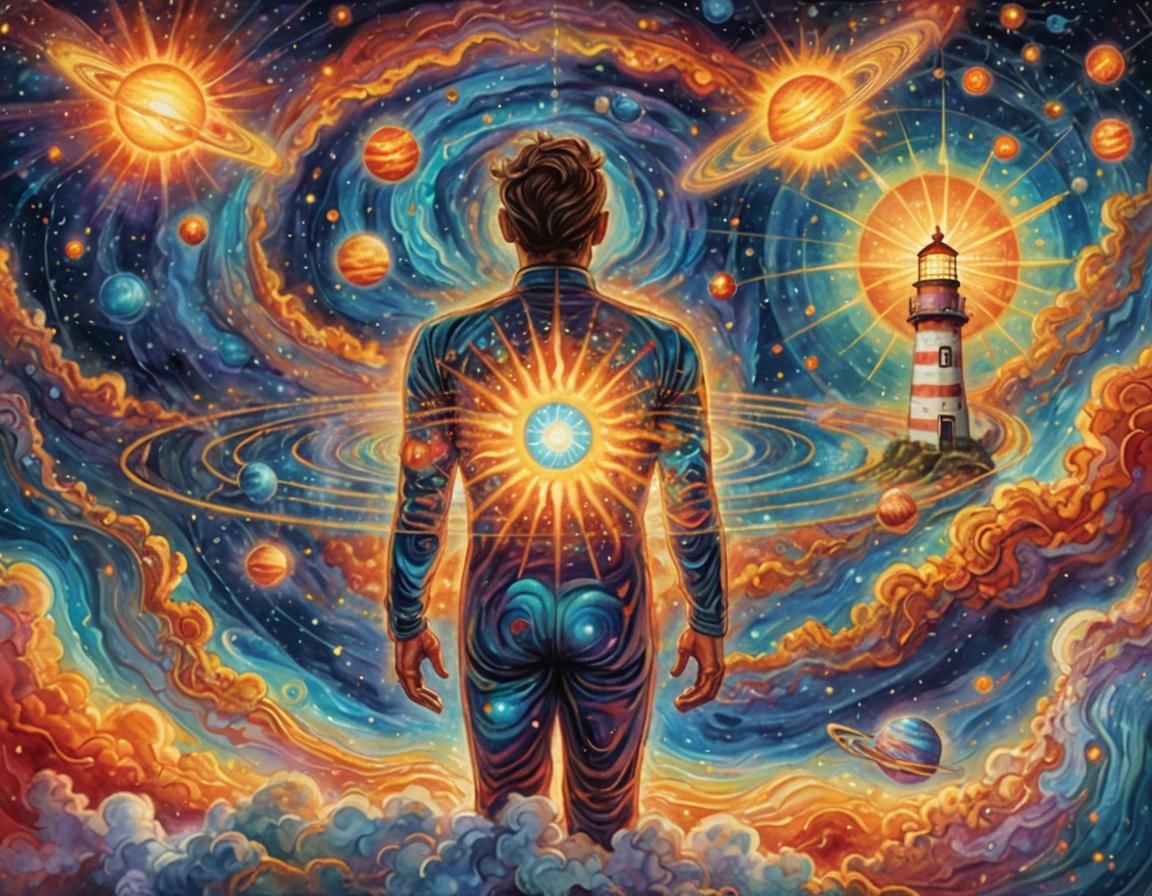 Astral Body in Solar System, Pablo Amaringo Style