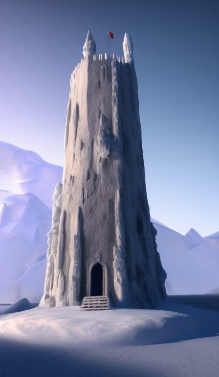 Snowy Glacier Wizard's Tower Digital Illustration