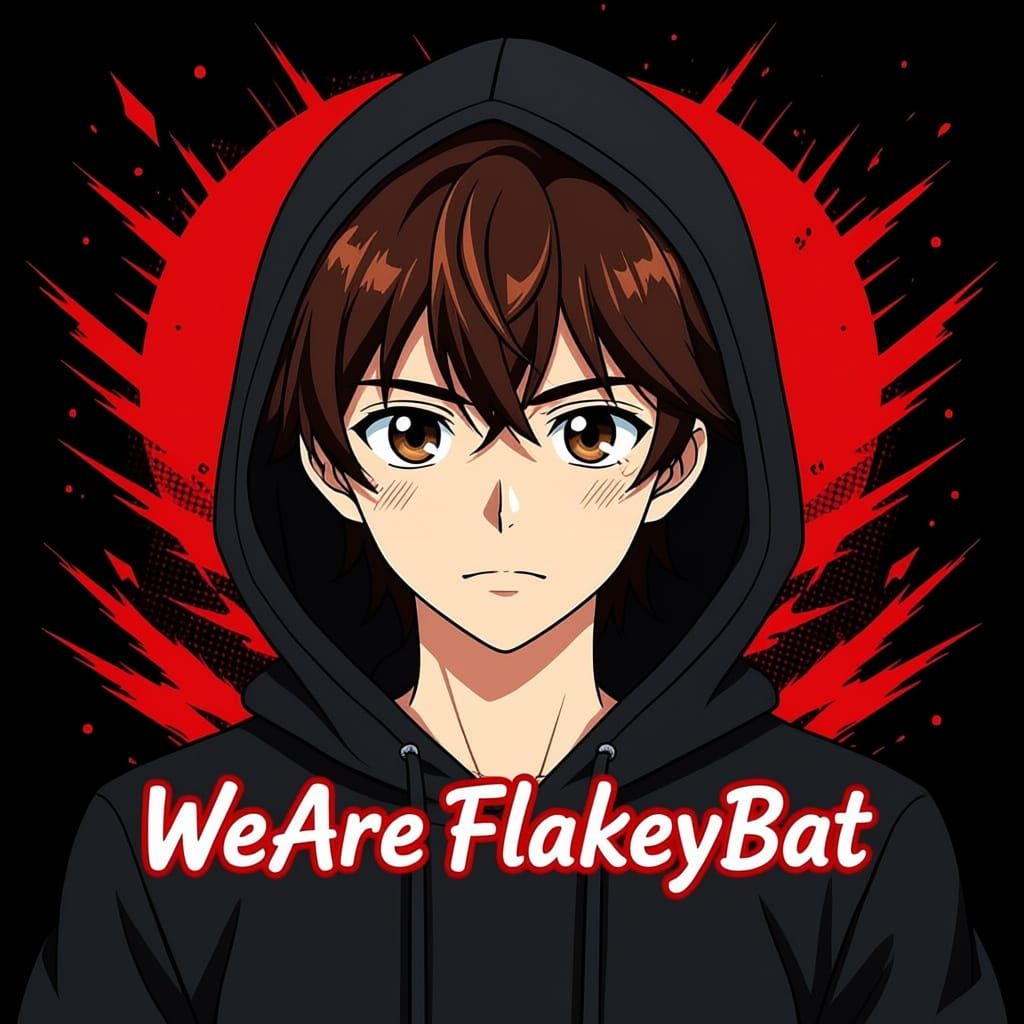 Anime Boy with Freckles and Red Text