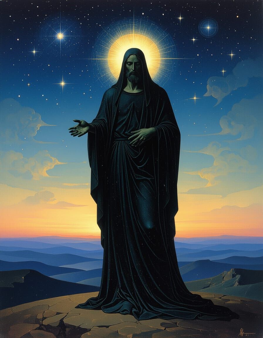 Mystical Deity on Celestial Starry Night Background