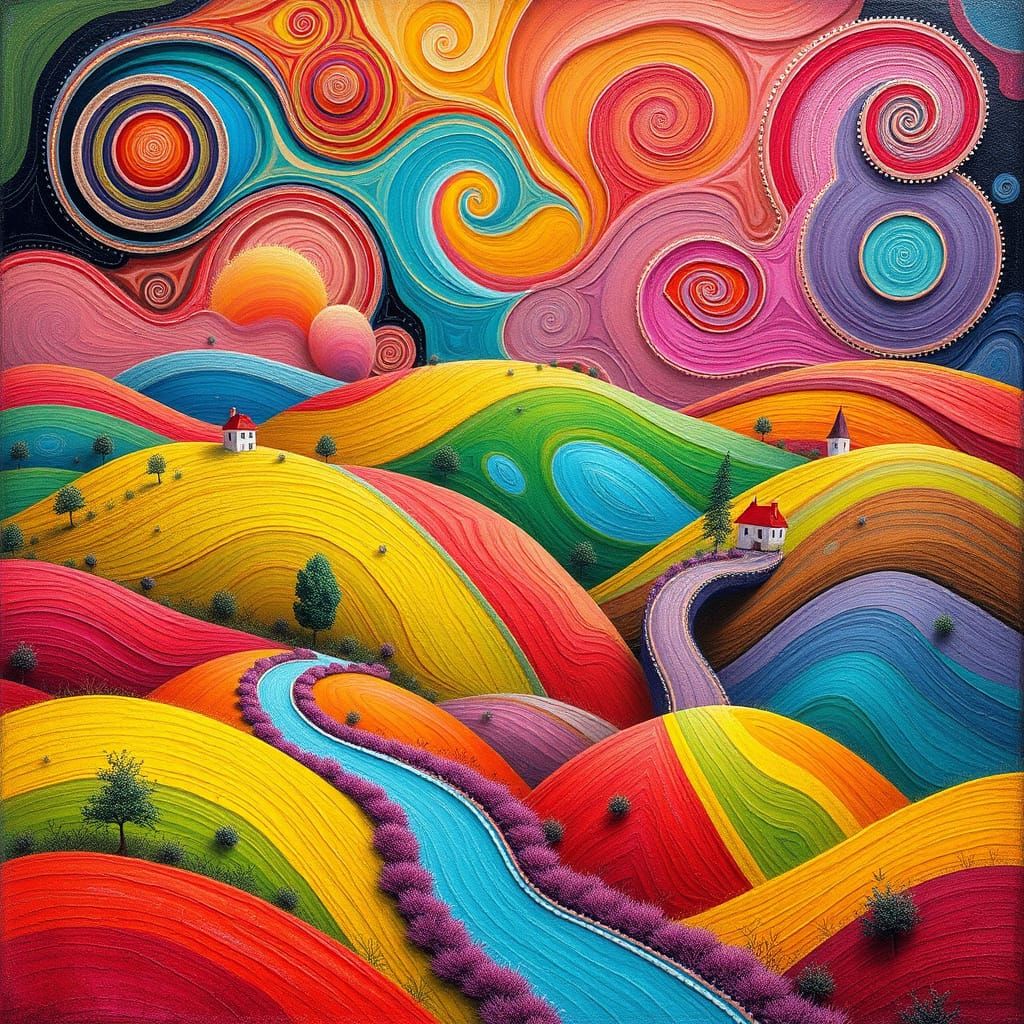 Whimsical Candyland Landscape Inspired by Rothko and Miyazak...