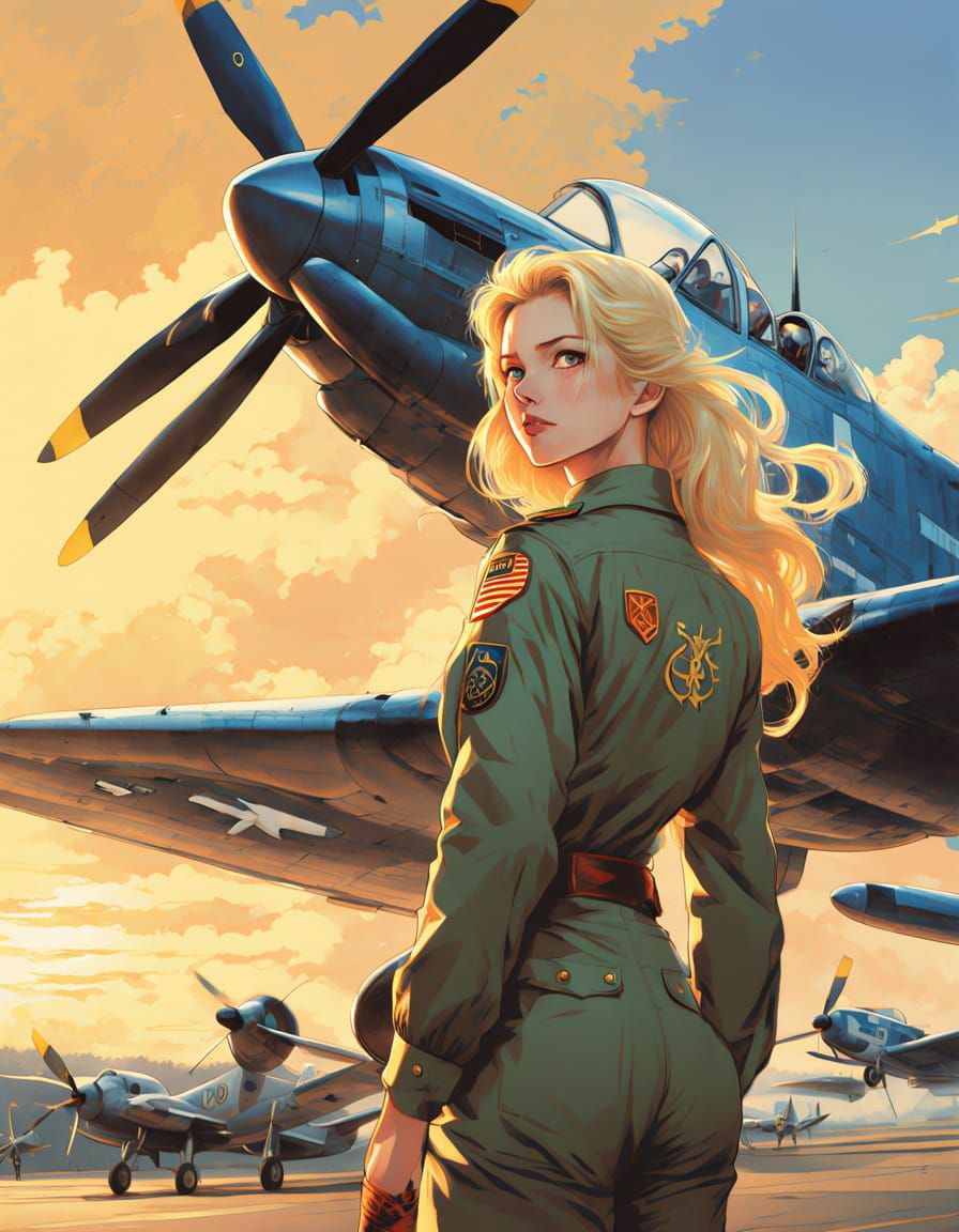 Surreal WASP Aviatrix in Golden Hour Elegance