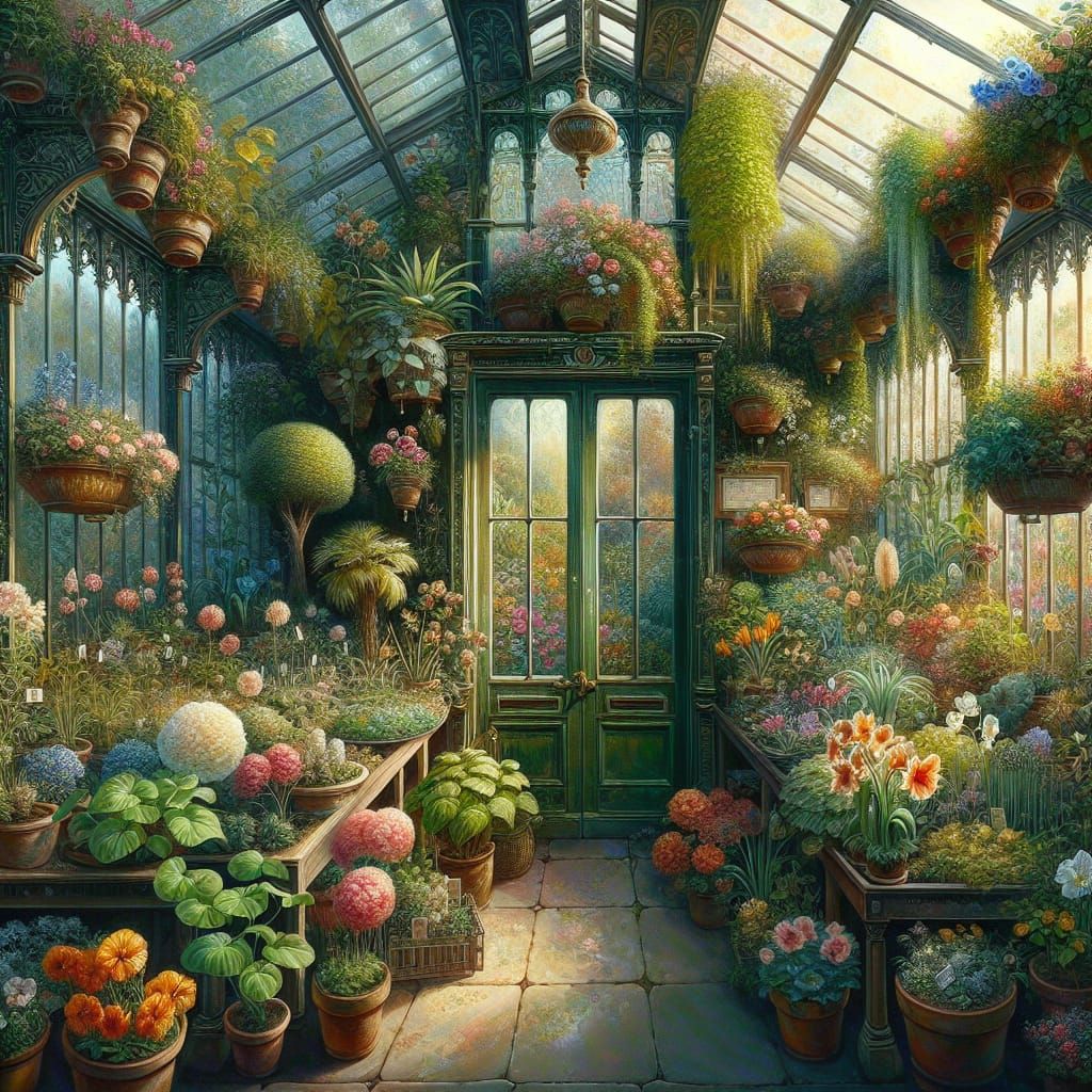 greenhouse full of flowers