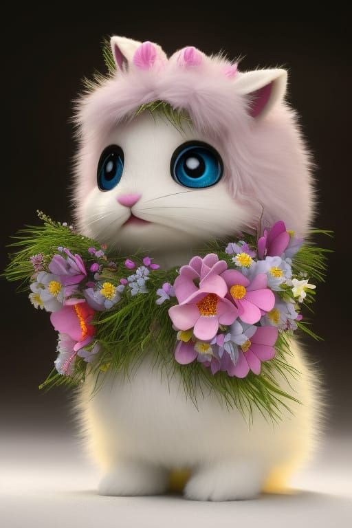Adorable Fluffy Bunny in Garden: 3D Render