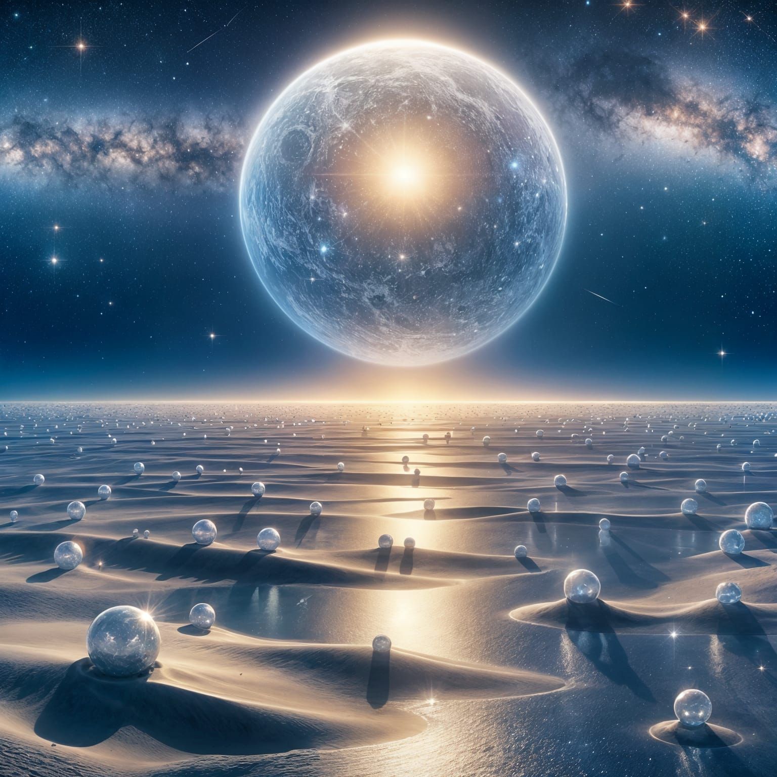 Alien Beach with Crystalline Sand and Galactic Turtles