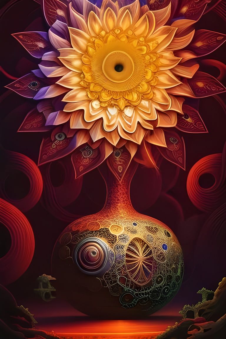Cosmic Sunflower with Quark Fractals in Japanese Art Style
