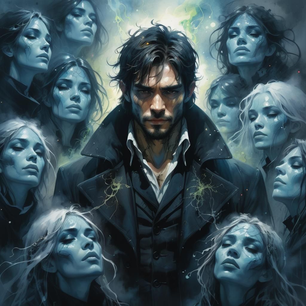 Dark Fantasy Man in Mist with Rutilant Glow