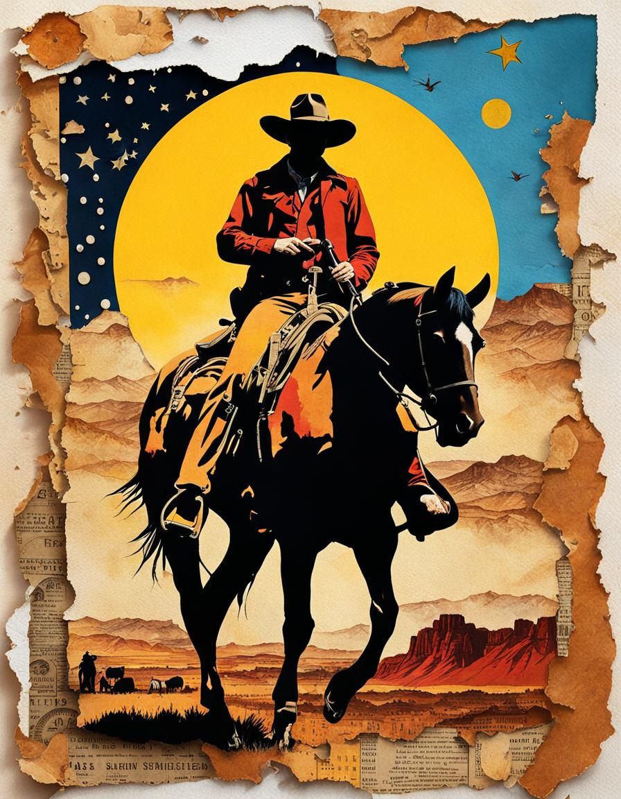 Retro Cowboy Collage on Aged Paper