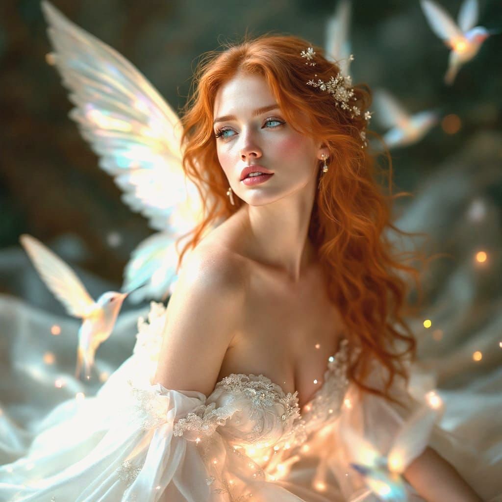 Serene Red-Haired Angel in Ethereal Light