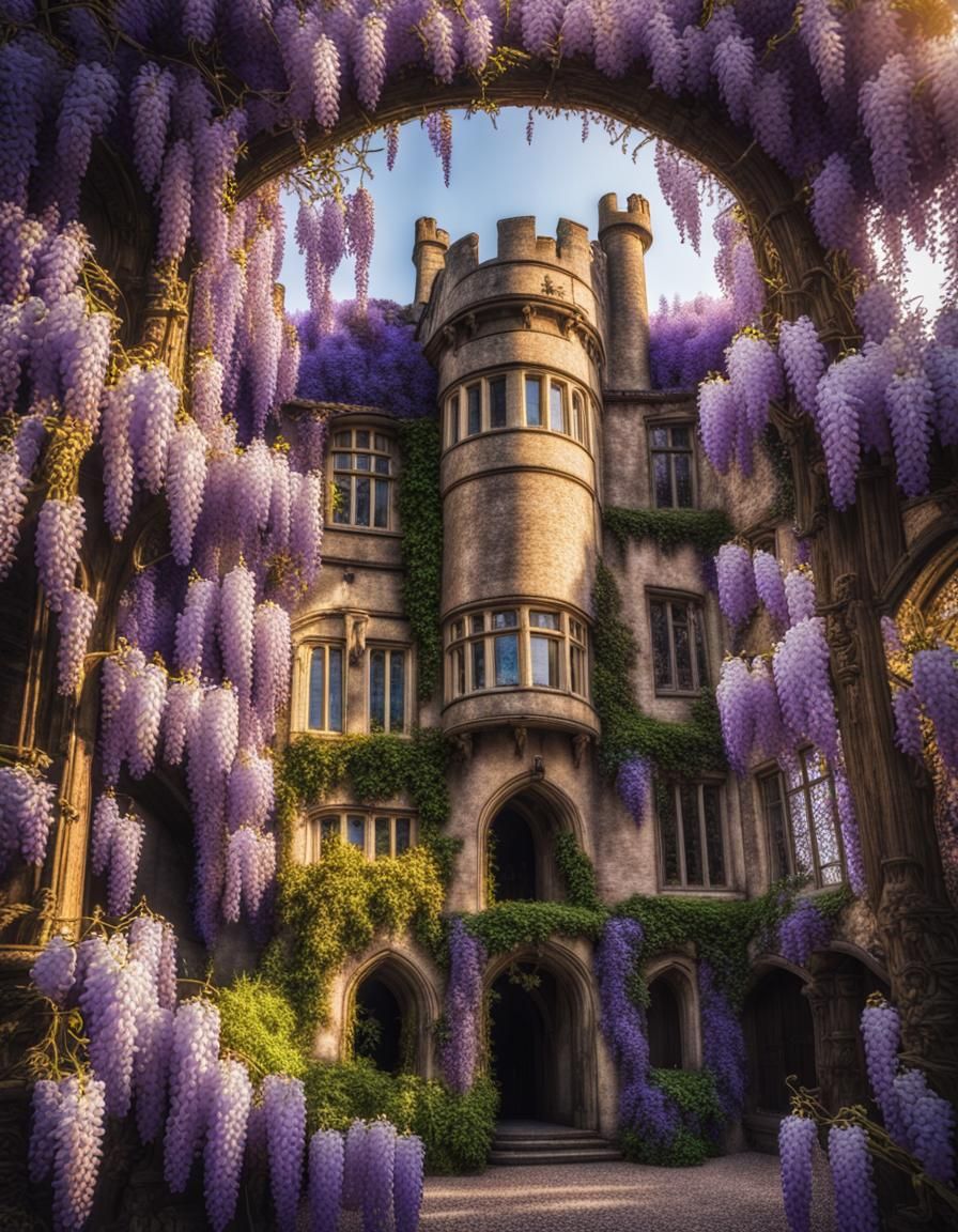 Magical Wisteria Castle in Golden Hour Light