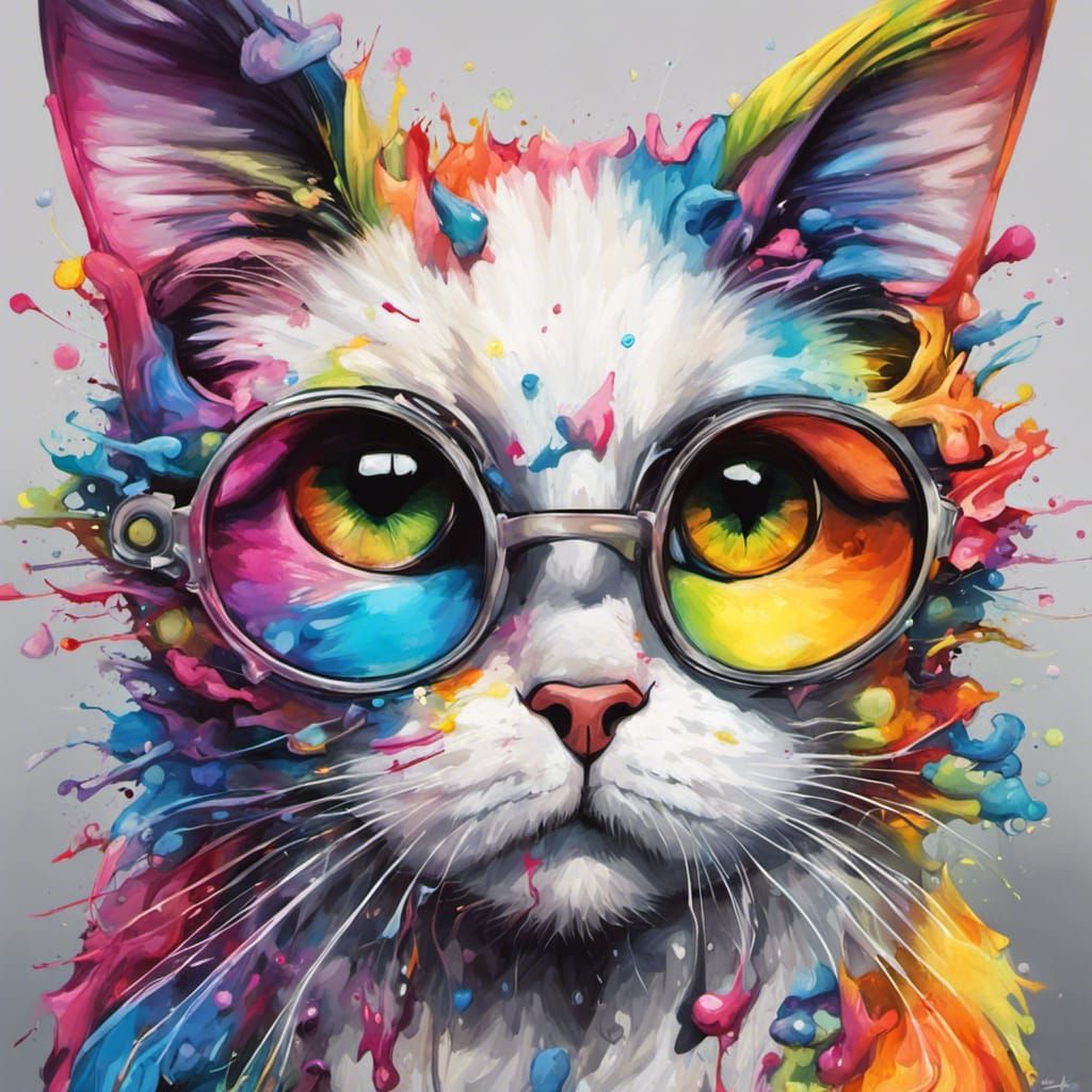 Rainbow Butterfly Cat in Graffiti Street Art Style
