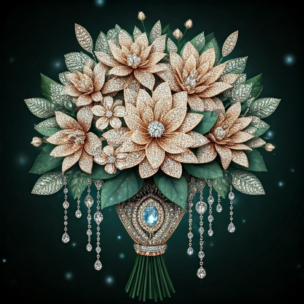 Diamond-Encrusted Bouquet of Exotic Flowers