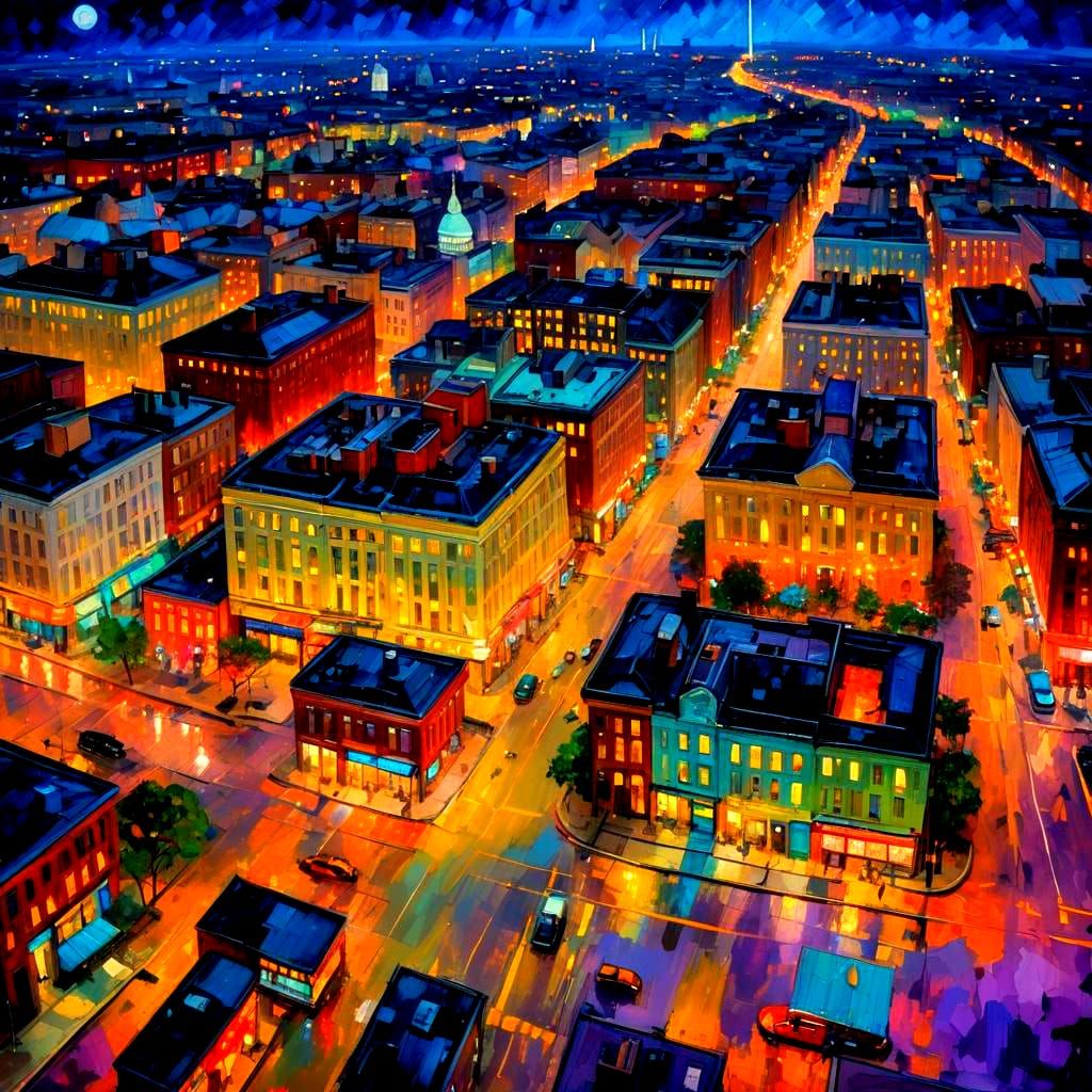 Washington DC Night Cityscape in Impasto Acrylic