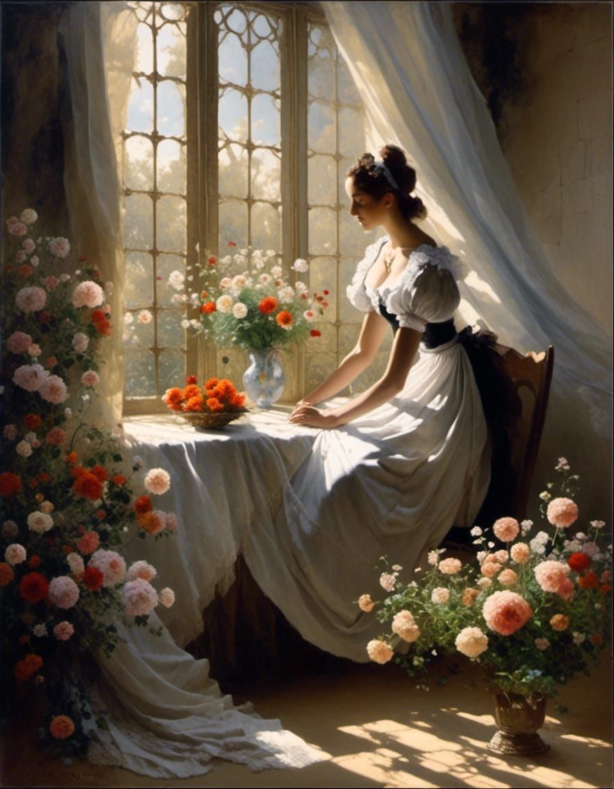 French Maid in Black and White: A Figurative Painting