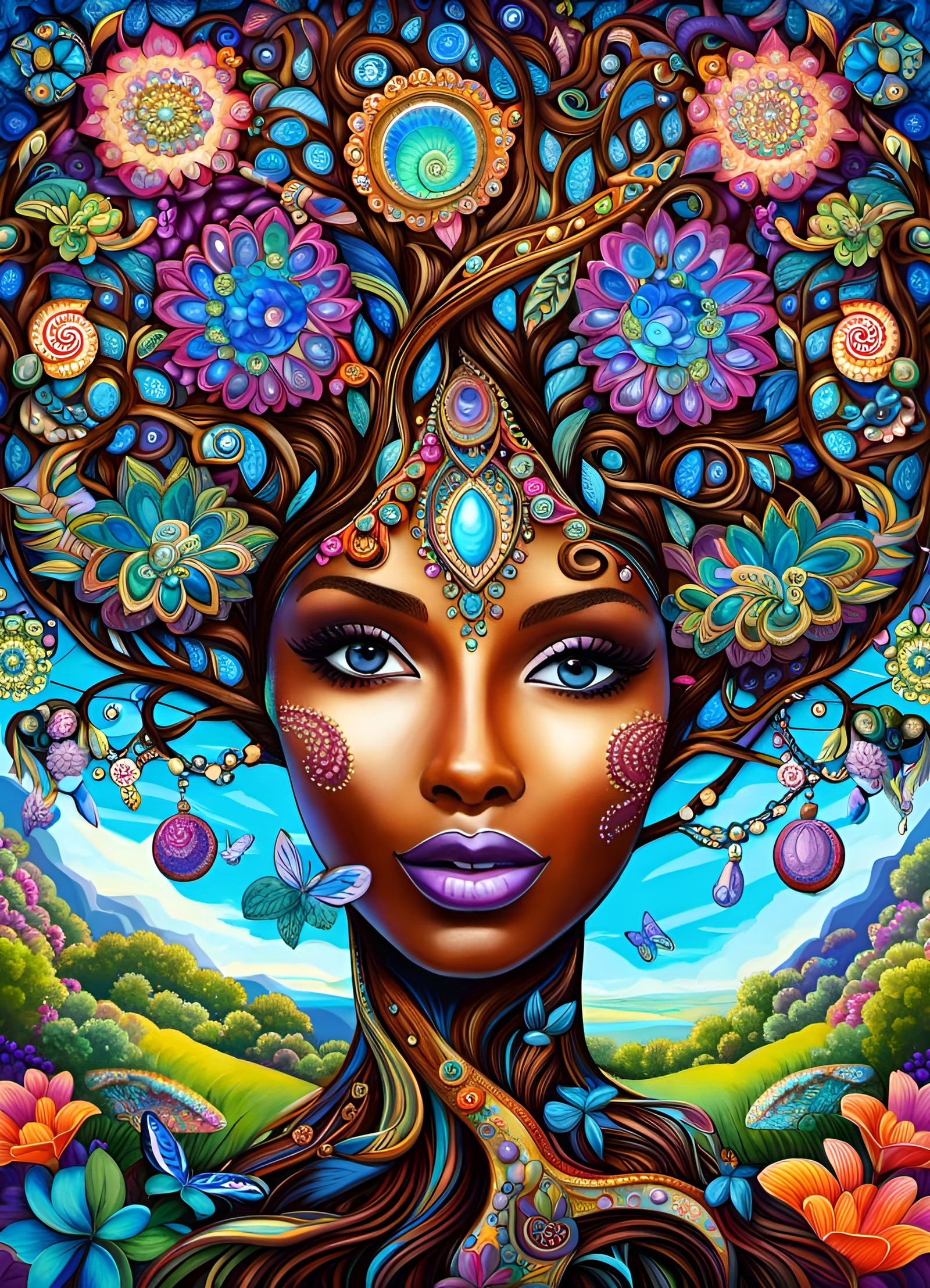 Psychedelic Tree of Life with Woman in Eden Garden