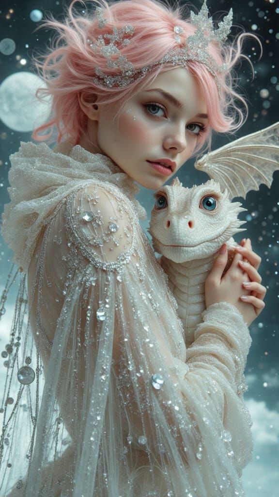 Mystical Woman Enchants with Dragon Companion in Celestial S...