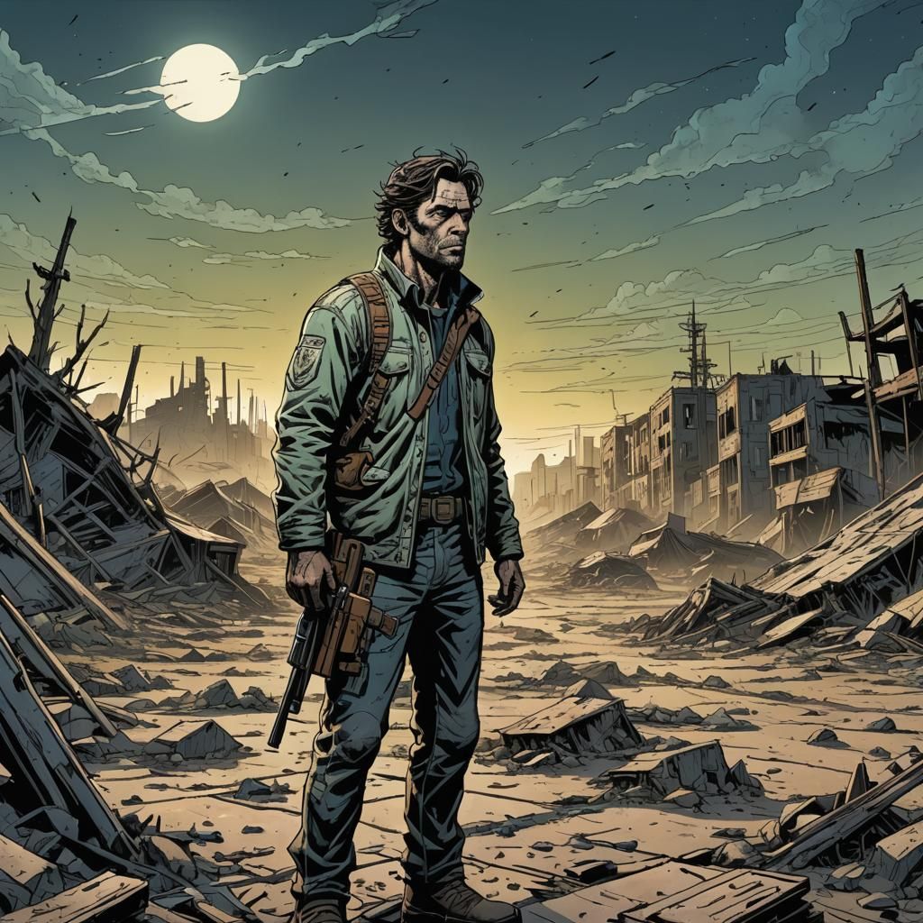 Disfigured Man in Post-Apocalyptic Comic Art