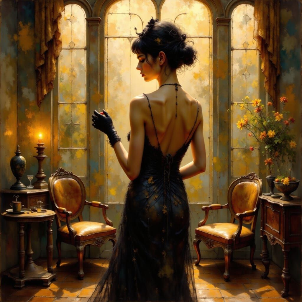 Glamorous 1920s Flapper in Art Deco Parlour