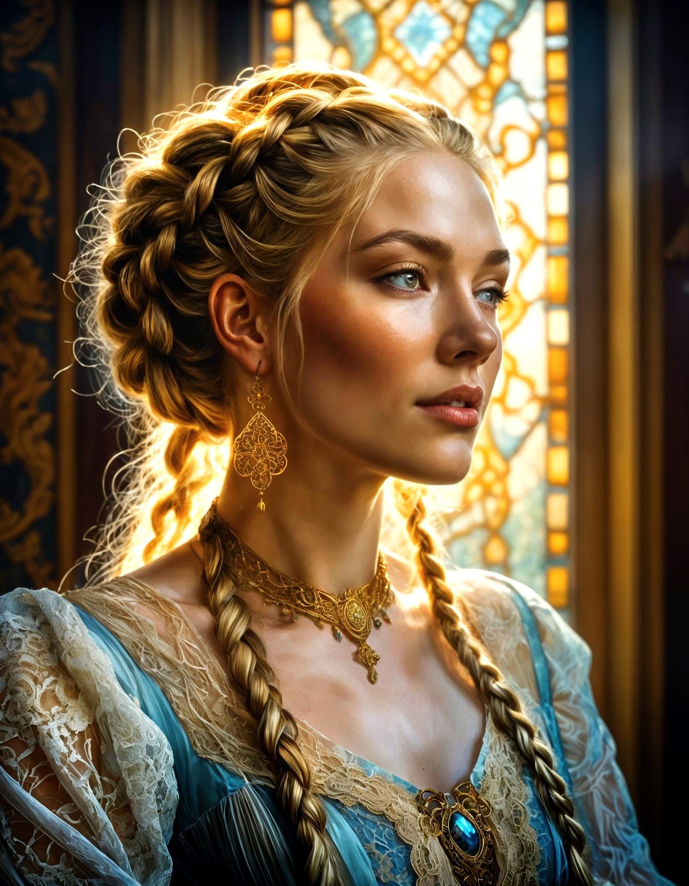 Beautiful Ophelia Portrait with Golden Ornaments