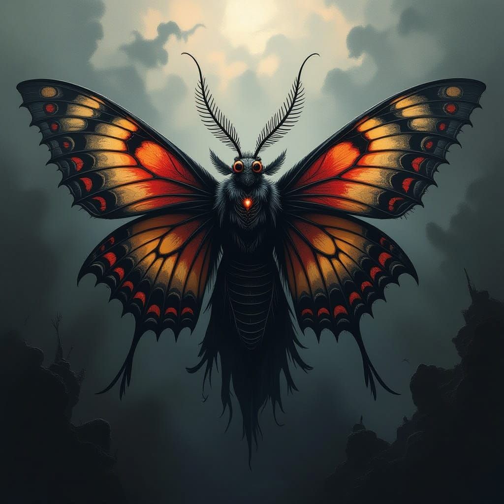 Terrifying Demon Moth Woman with Intricate Wings