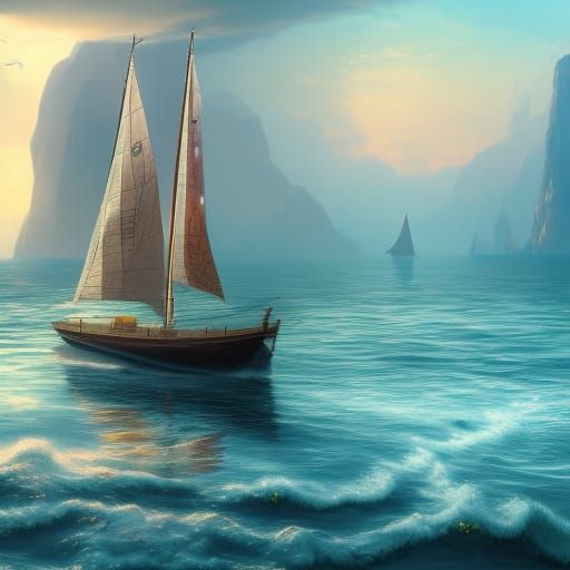 Sailboat on Calm Sea: Detailed Matte Painting