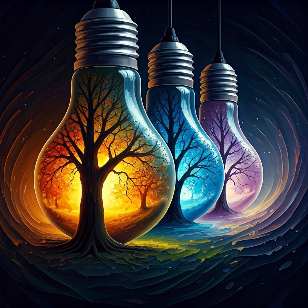 Four Seasons in Light Bulbs: Expressionist Oil Painting