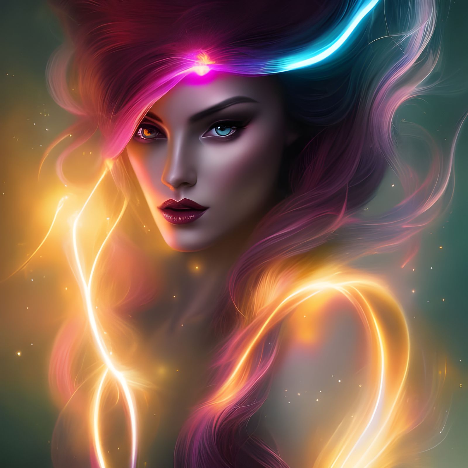 Electric Goddess Portrait in Digital Art Style