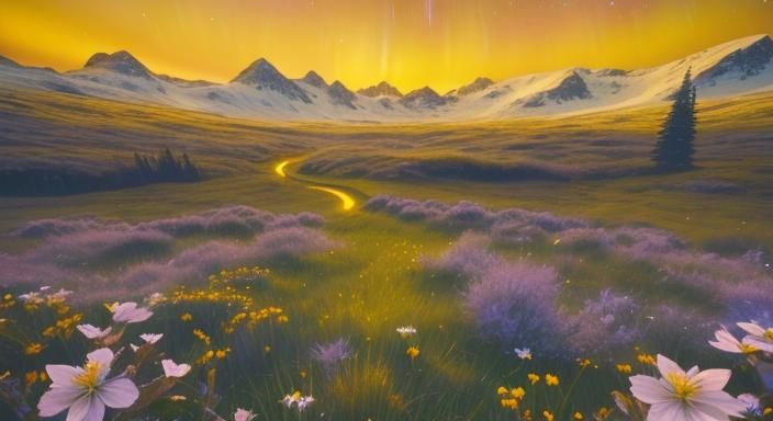 Cinematic Astrophotography: Snowy Meadow Under Aurora Boreal...