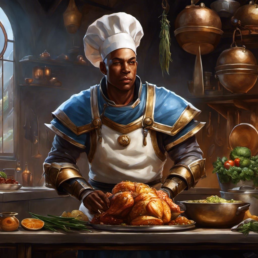 Warforged Cleric Chef in Hyperrealistic D&D Portrait