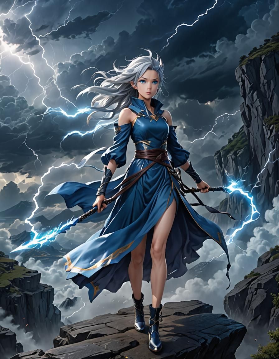 Anime Storm Sorceress with Lightning Staff