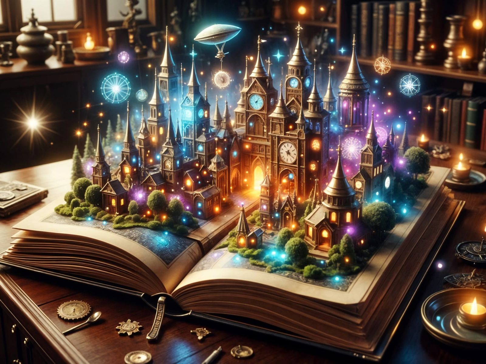 Whimsical Steampunk City in a 1920s Pop-up Book