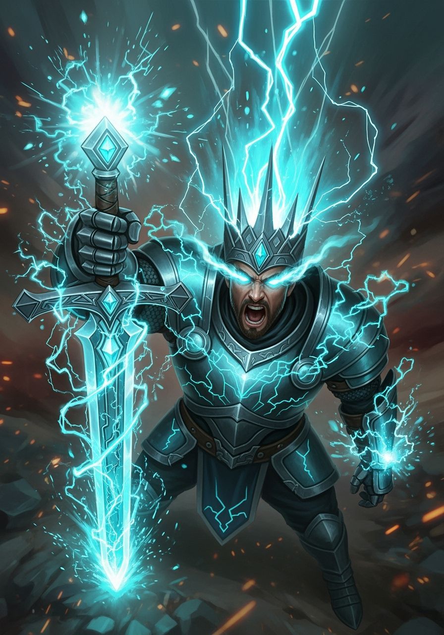 Cyan Electric Crowned Warrior with Sword