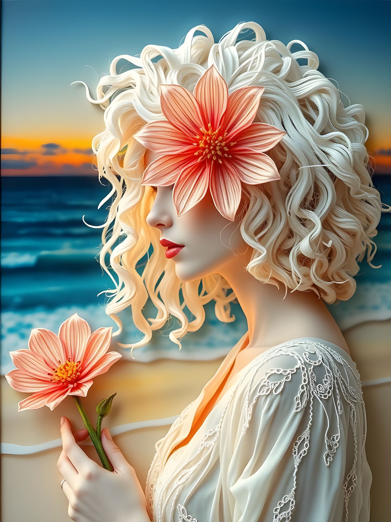 Resin Wire Art: Albino Woman at Sunrise