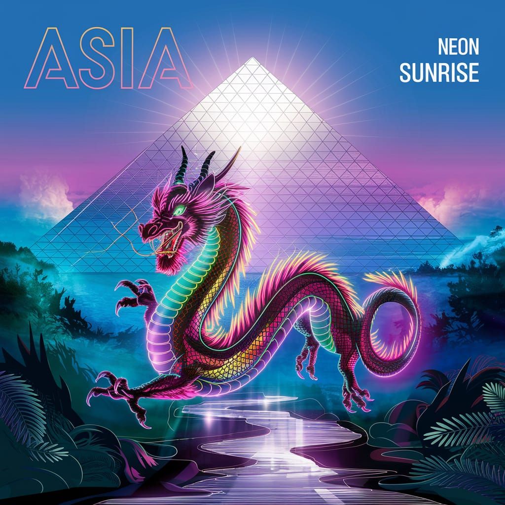 Synthwave Dragon Album Cover: Neon Sunrise