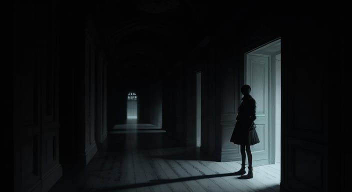 Girl Frozen in Horror as Door Slams Shut, Eerie Shadow Appro...