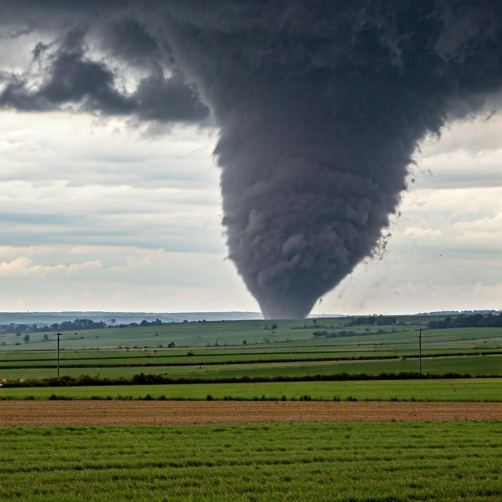 Large wedge tornado in an open field
