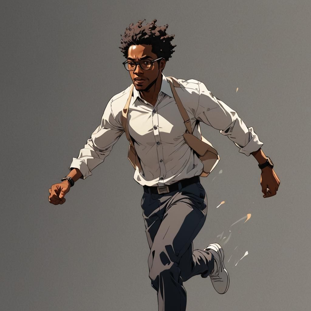 Black Man Running: Cel-Shaded Anime Style