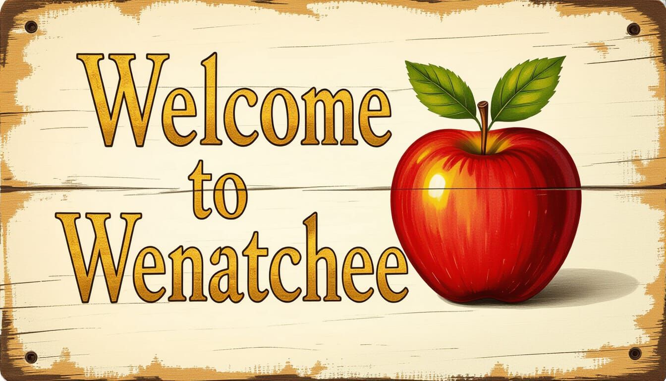 Welcome to Wenatchee Sign in Folk Art Style