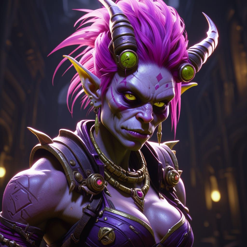 Muscular Punk Goblin Girl in Dark Fantasy Style